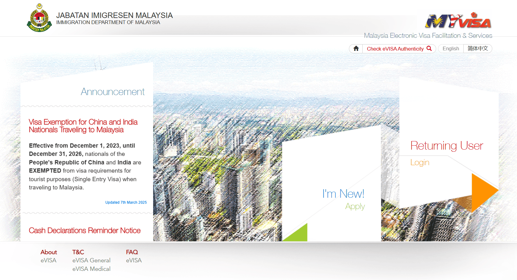 PORTAL Application for Malaysian Electronic Visa (Evisa)