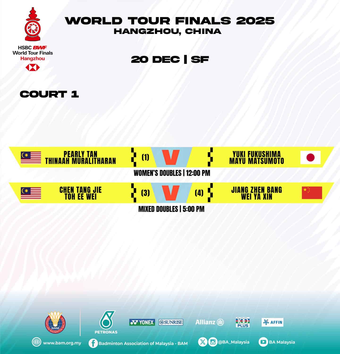 BWF World Tour Finals 2025 Hangzhou [LIVE] Schedule, Results