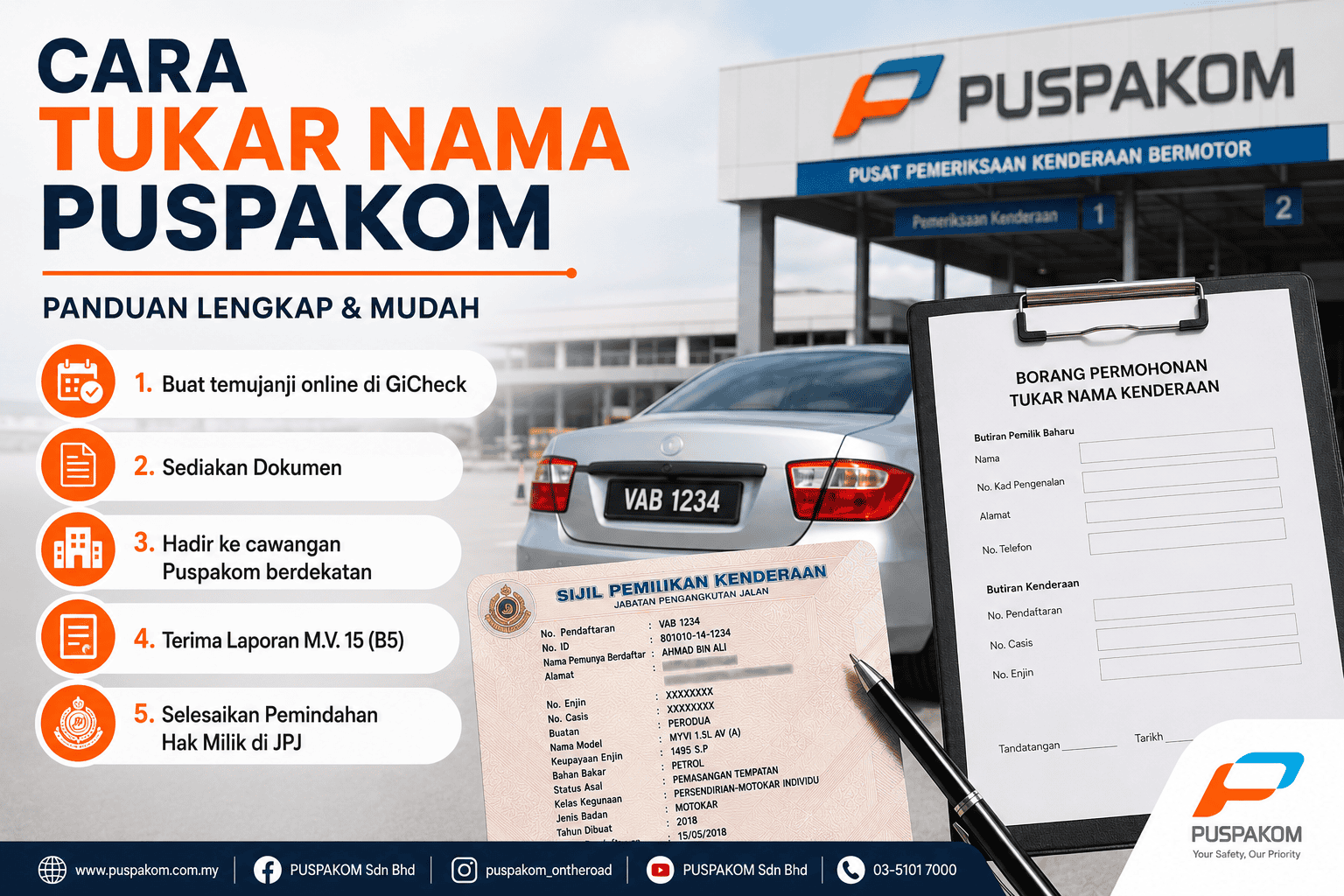 Cara Check Puspakom Untuk Tukar Nama Kereta & Bayaran